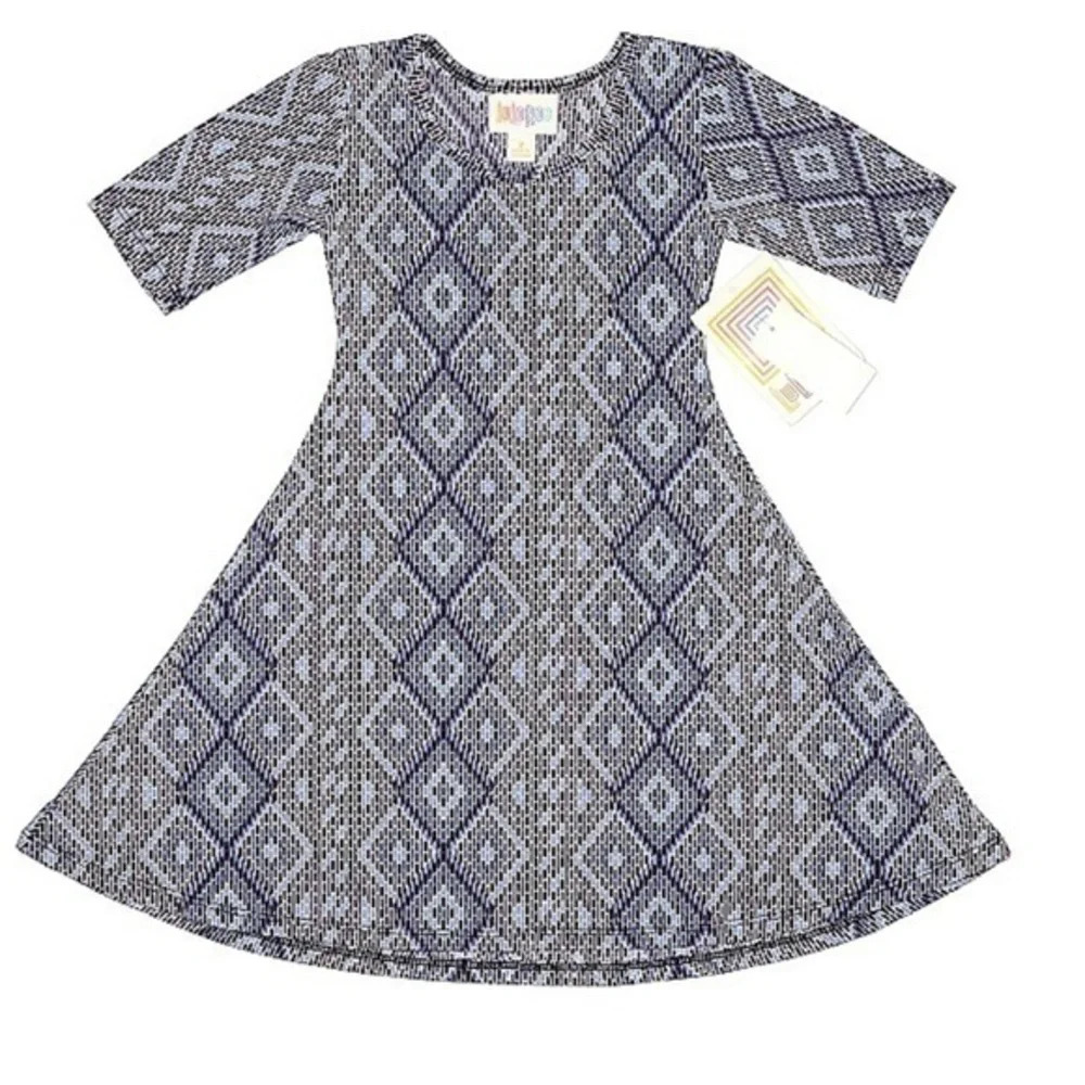 LuLaRoe Adeline Dress Kids Youth Size 2 2T Purple Aztec Boho NWT
